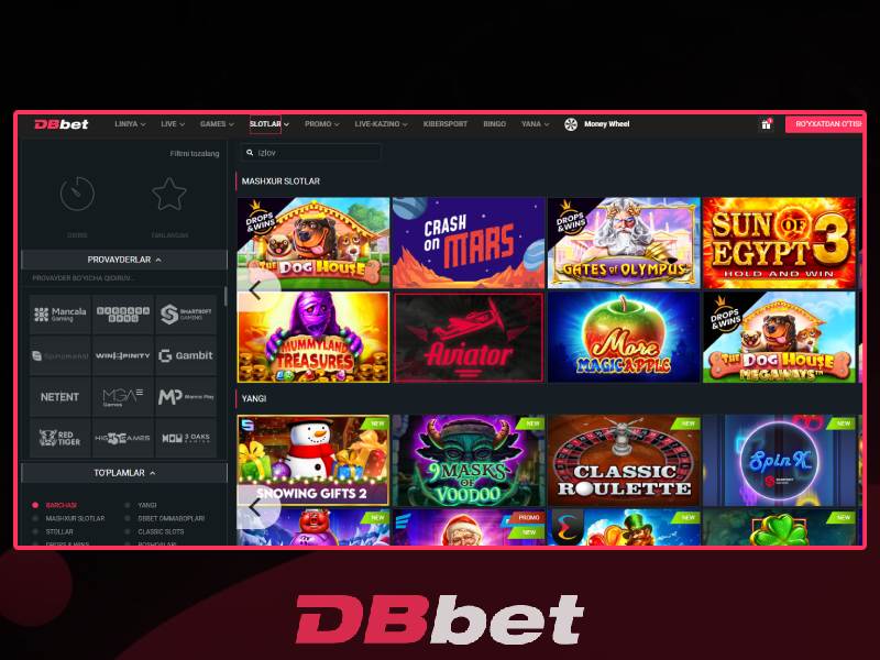 DBbet online kazino o'yinlari kolleksiyasi: slotlar, live dealer, poker va TV o'yinlar